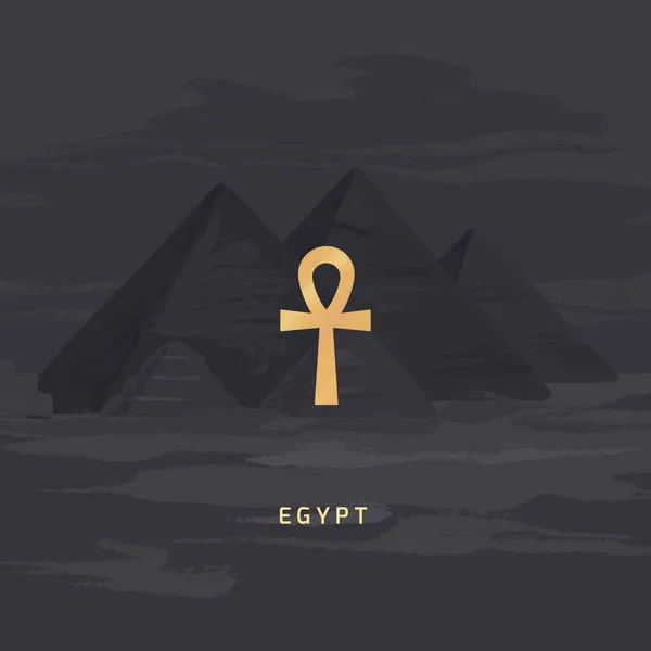 Icono vectorial aislado sobre fondo vectorial dibujado a mano de las pirámides de Egipto Ankh — Vector de stock