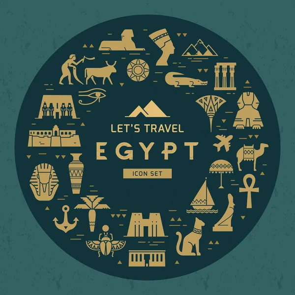 Patrón de diseño circular de iconos llenos sobre el tema de las vistas y símbolos de Egipto . — Vector de stock