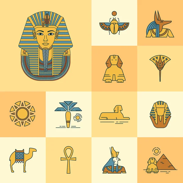 Färgglada vektor illustration av Tutankhamen masker med olika i — Stock vektor