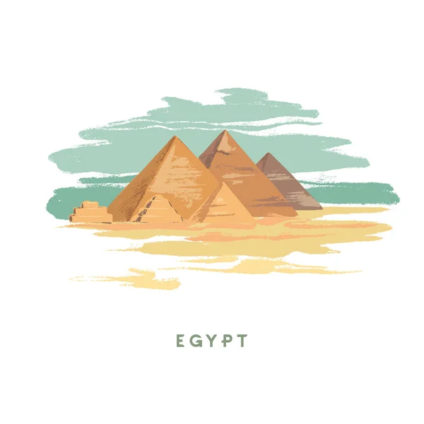 Coloridas pirámides de ilustración vectorial de Giza, Egipto dibujado a mano — Archivo Imágenes Vectoriales