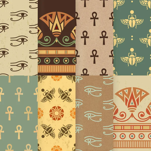 Set van acht naadloze vector illustratie van Egyptische nationale ornament. — Stockvector