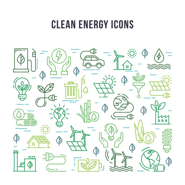 Set of linear icons on the theme of clean energy. — Stock Vector