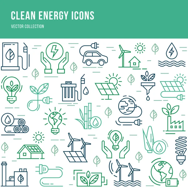 Set van lineaire iconen op het thema van schone energie. — Stockvector