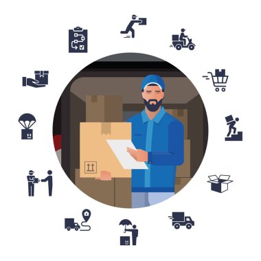 Görüntü ile teslimat teması üzerinde simgeler kümesi ile Vektör illüstrasyon