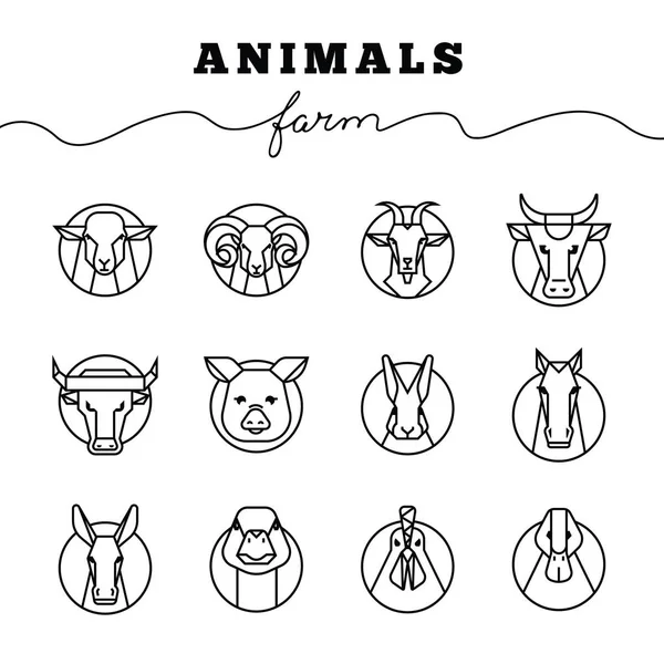 Vektor samling av illustrationer av lantgårddjur symboler i fodra — Stock vektor