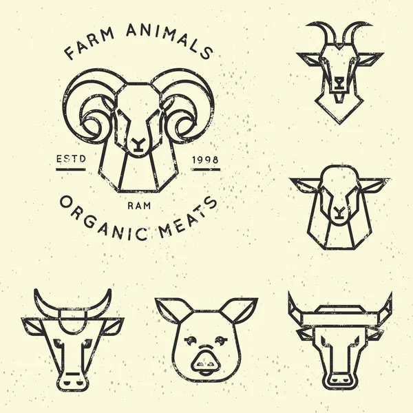 Colección vectorial de ilustraciones de iconos de animales de granja en línea — Archivo Imágenes Vectoriales