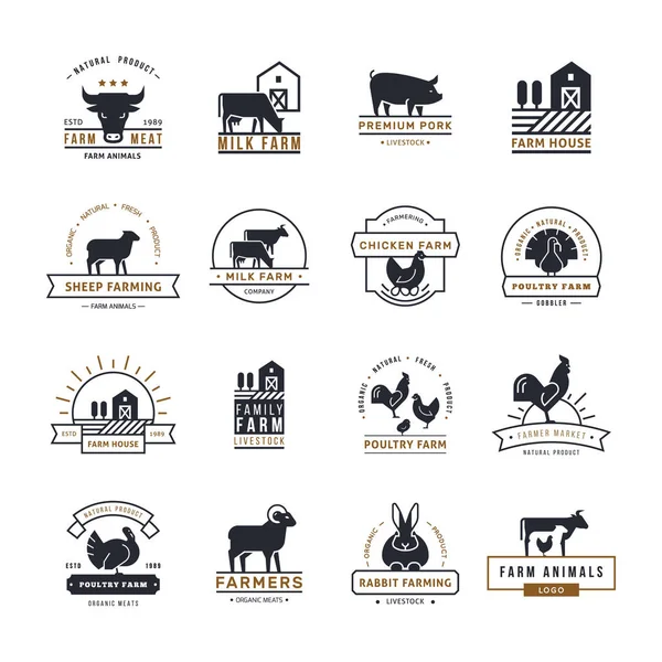 Uma grande coleção de logotipos vetoriais para agricultores, mercearias um —  Vetores de Stock