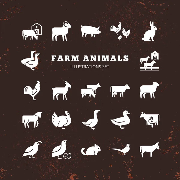 Gre olan 25 çiftlik ve çiftlik hayvanı simgeleri büyük bir vektör kümesi — Stok Vektör