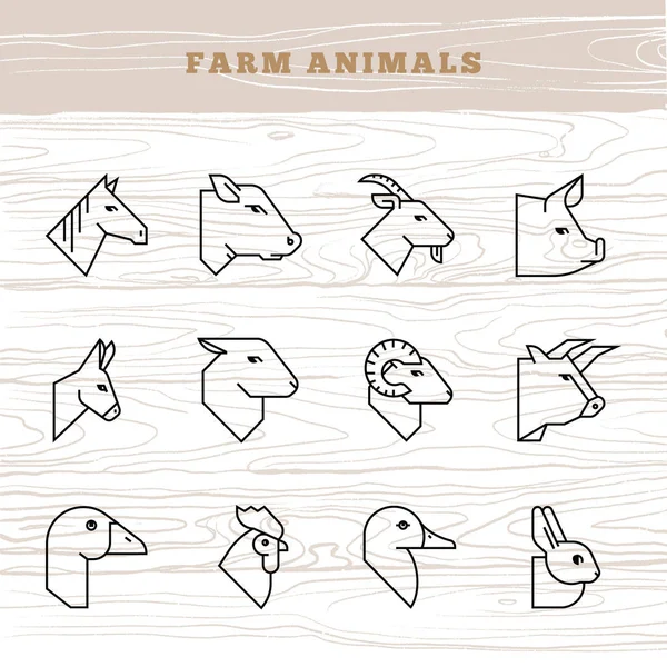 Concept of farm animals. Vector icon set in a linear style of fa — Stock Vector