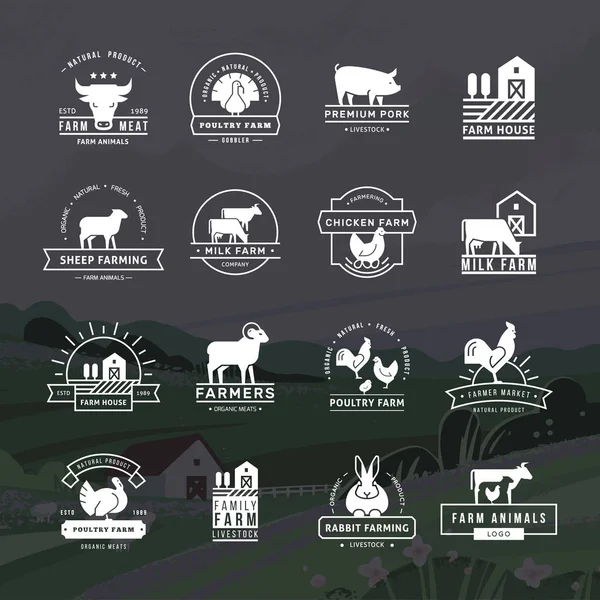 En stor samling av vektor logotyper för jordbrukare, livsmedelsbutiker och andra industrier. — Stock vektor