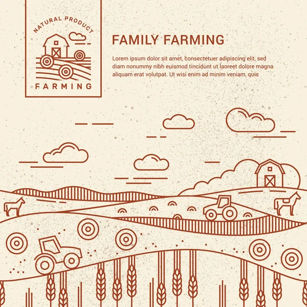 Vektor illustration-horisontell sömlös mönster familj gård med en plats för text och logotyp. — Stock vektor