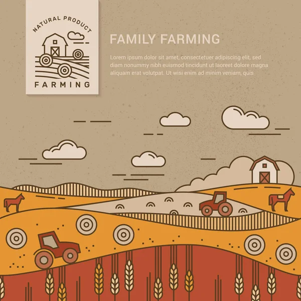 Vector illustration - horizontal seamless pattern family farm with a place for text and logo. — Stock Vector