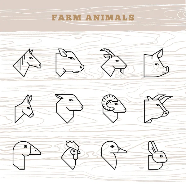 Concept of farm animals. Vector icon set in a linear style of fa — Stock Vector