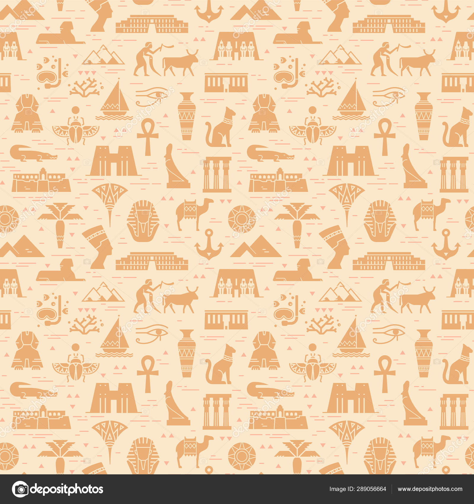 Bright seamless pattern of symbols, landmarks, and signs of Egypt from ...