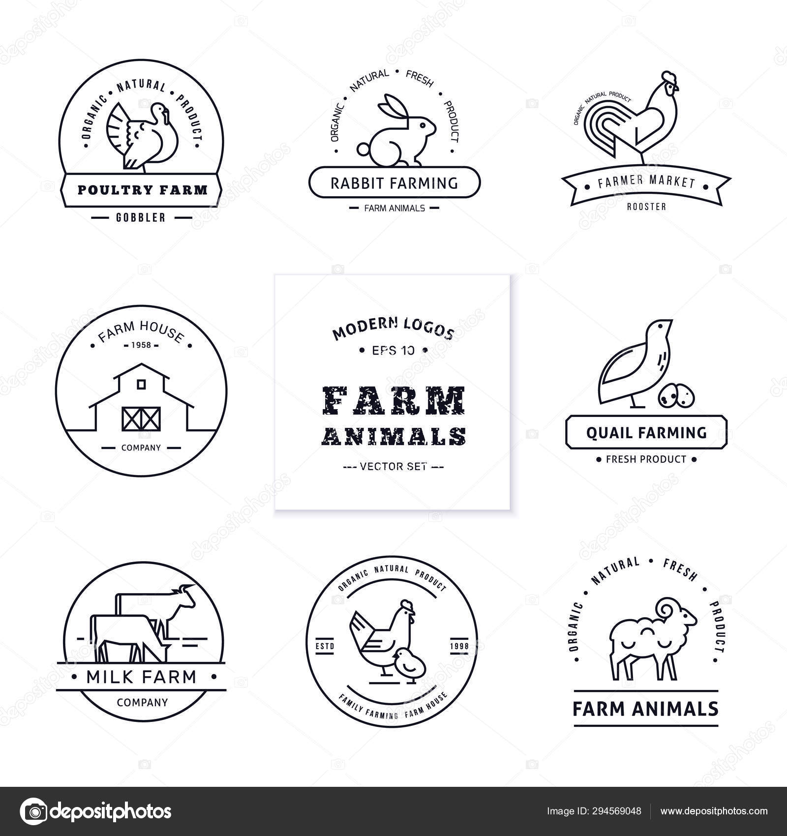 Set of eight modern linear style logos with farm animals with space for  text or company name. Stock Vector Image by ©maludk #294569048