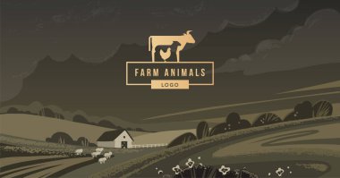Vektör çiziminin arka planında metin olan bir aile çiftliğinin vektör logosu.