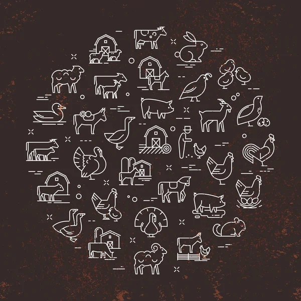 Çizimler, bilgi grafikleri ve logolar için harika olan çiftlik hayvanlarının dairesel vektör seti