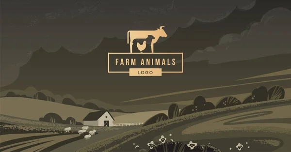 Vector logo of a family farm with text on the background of a vector illustration. — Stock Vector