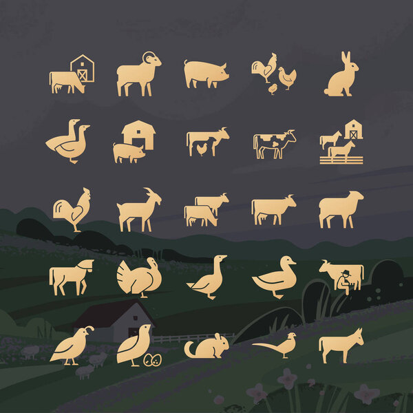 Modern glyphs of farm animals icons from 25 icons drawn in vector and isolated