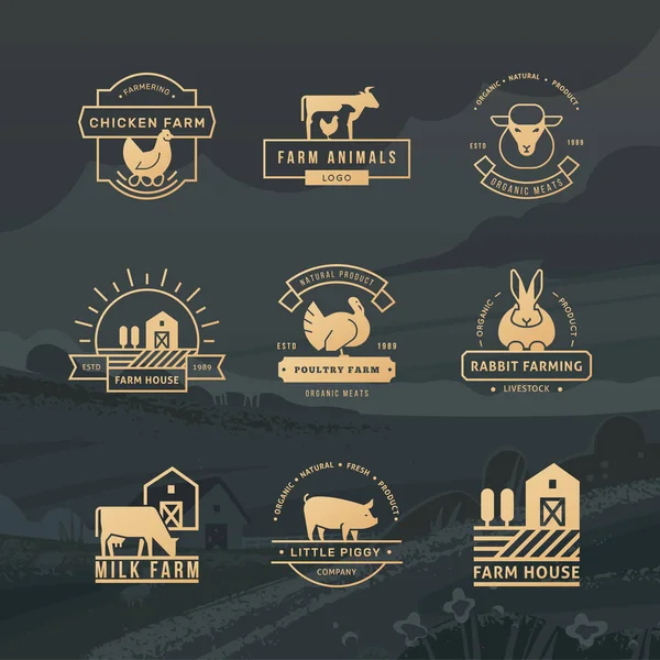 Una gran colección de logos vectoriales para agricultores, tiendas de comestibles y otras industrias . — Vector de stock