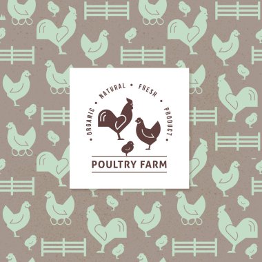 Çiftlik hayvanları, binalar, ekipman ve diğer unsurların dikişsiz vektör deseni.