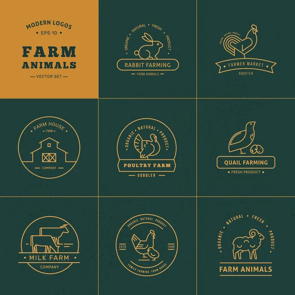 Doğrusal bir tarzda yapılmış 8 çiftlik logolarından oluşan vektör seti. — Stok Vektör