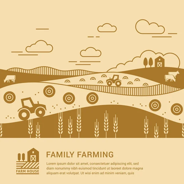 Illustration vectorielle - ferme familiale horizontale sans couture avec une place pour le texte et le logo . — Image vectorielle