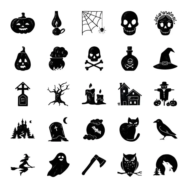 Большой векторный набор современных простых икон на Хэллоуин . — стоковый вектор