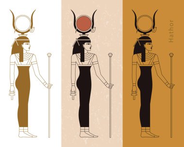 A collection of vector illustrations by the ancient Egyptian goddess Hathor from the ankh. clipart