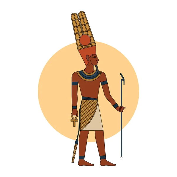 Den antika egyptiska guden Amon-ra i färgad isolerad vektor illustration. — Stock vektor