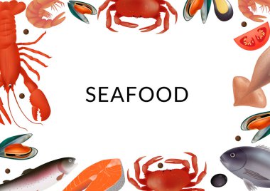 Deniz ürünleri renk simgesi beyaz arka plan üzerinde ayarlayın. Vektör çizim