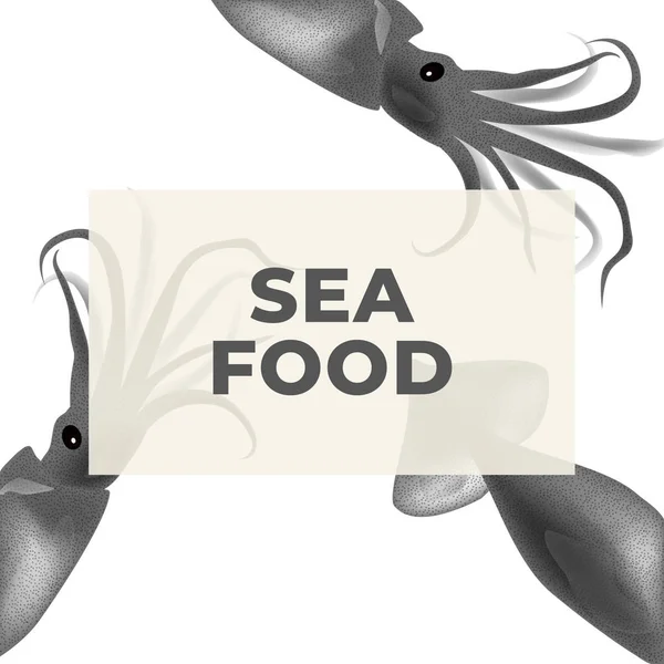 Banner Seafood Siap Cumi Cumi Ditarik Tangan Menu Restoran Vektor - Stok Vektor