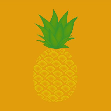 Sarı arka plan üzerinde vektör ananas. Egzotik tropik meyve. Davetiye, tebrik kartları, posterler için mükemmel