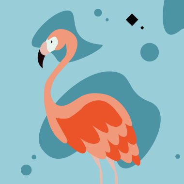 Mavi arka plan üzerinde vektör illüstrasyon pembe flamingo