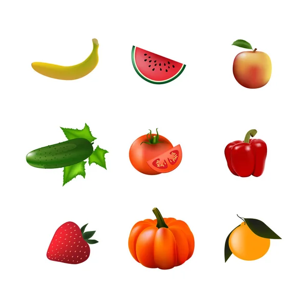 Ensemble Illustrations Vectorielles Fruits Légumes Frais — Image vectorielle