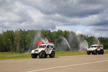 Noginsk / Rusya - 06 Haziran 2018. Geçit töreni kurtarma ekipmanları. Uluslararası Sergi karmaşık Emanet 2018. Noginsk Kurtarma Merkezi, Moscow region, Rusya Federasyonu