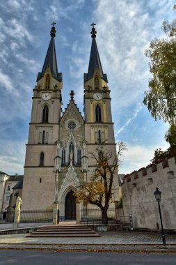 Güneşli bir sonbahar neo-gotik tarzda Admont Abbey kilisesi. Kasaba Admont, Styria, Avusturya Devlet.