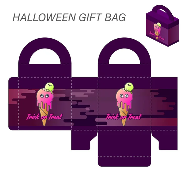 Skabelon Papir Gaveæske Med Håndtag Til Halloween Slik Monster Pink – Stock-vektor