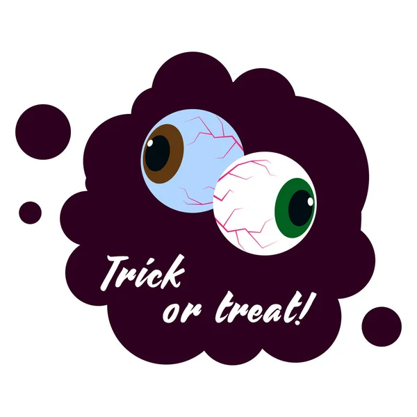 Eyeballs Burgundy Background Inscription Treat Revenge Halloween Sticker Vector — Stock Vector