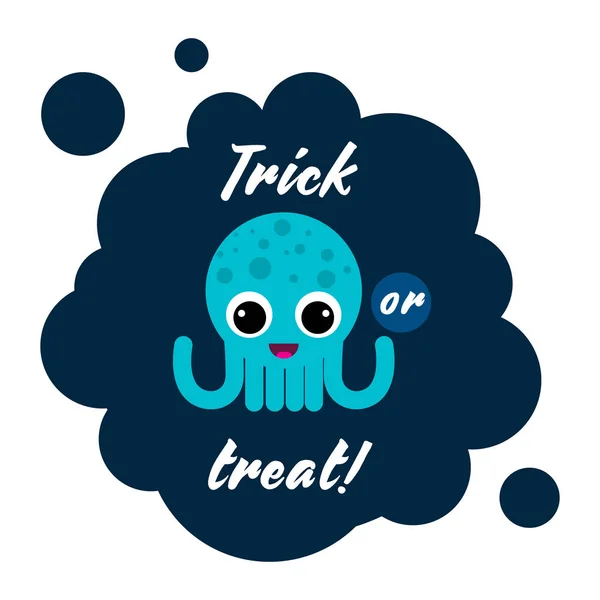 Octopus Blue Background Inscription Treat Revenge Halloween Sticker Vector — Stock Vector