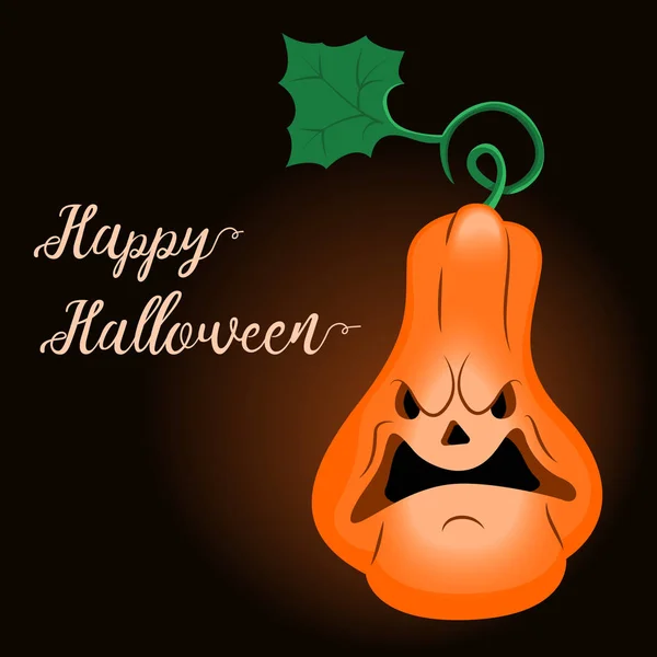 Calabaza Halloween Sobre Fondo Oscuro Feliz Inscripción Halloween Emoción Del — Vector de stock