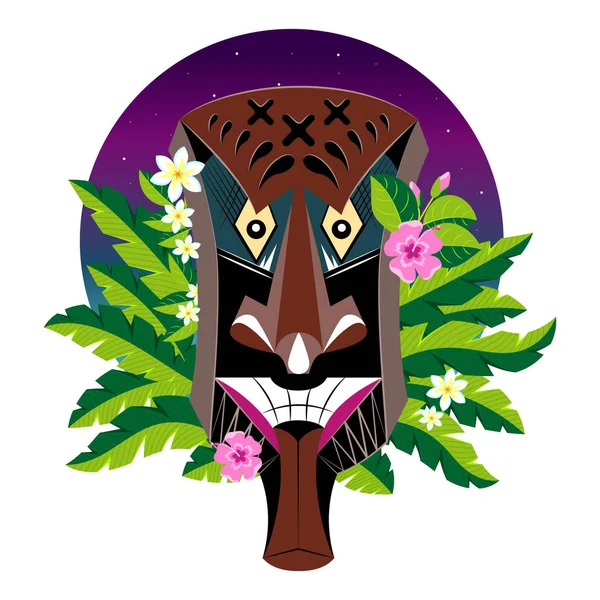 Drewniane Maski Ludowych Tajski Ozdobione Wzory Geometryczne Tropikalnych Kwiatów Przed — Wektor stockowy