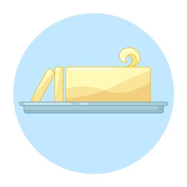 Mavi bir arka plan üzerinde bir tepsi tereyağı. Hat sanatı. Vektör