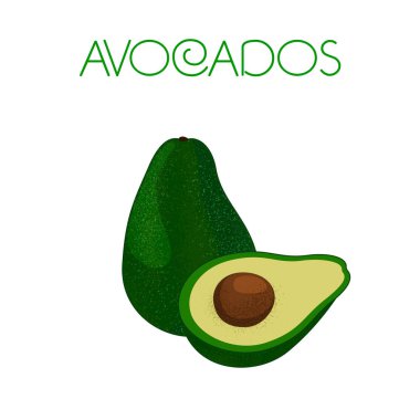 Bütün avokado ve izole bir arka plan üzerinde bir kemik ile bir buçuk. Vektör