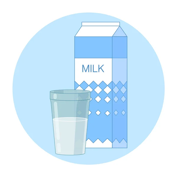 Süt Üretim Ambalaj Mavi Bir Arka Plan Üzerine Bir Bardak — Stok Vektör