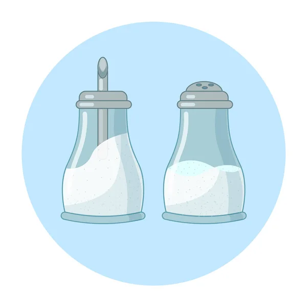 Şeker Tuz Cam Şekerlik Mavi Zemin Üzerine Tuz Shaker Içinde — Stok Vektör