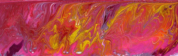 Background. Abstract drawing with liquid acrylic strokes in red, pink, yellow and lilac. Acrylic on foam. Wallpaper. Screensaver for smartphones, tablets
