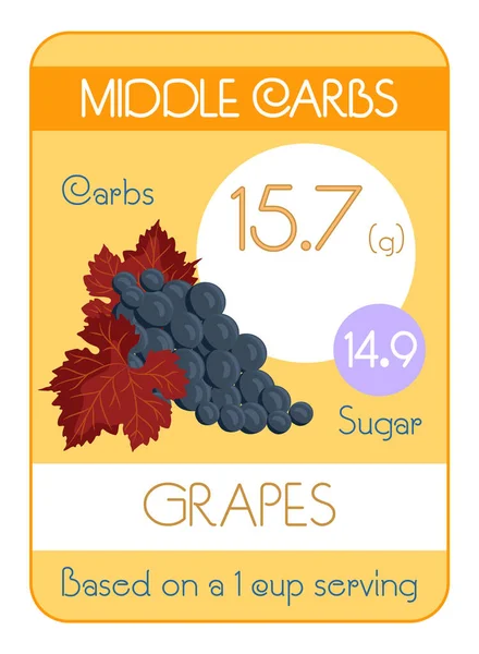 Karte Kohlenhydrate Und Zucker Früchten Durchschnittsniveau Trauben Informationen Für Ernährungsberater — Stockvektor