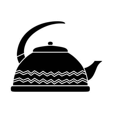 Izole arka plan, Doodle tarzı taraklı süs ile yarı dairesel çaydanlık. Siluet. Vektör grafikleri