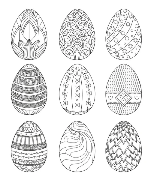 Conjunto Huevos Pascua Con Patrones Geométricos Libro Para Colorear Para — Vector de stock